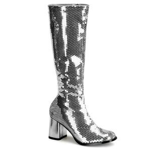 Bordello Silver Sequin Heeled Boots